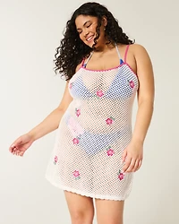 Crochet-Style Floral-Embroidered Cover Up Dress