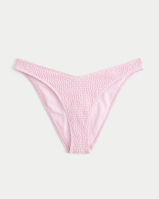 Smocked High-Leg Cheeky Bikini Bottom