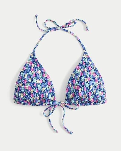 Smocked Halter Triangle Bikini Top