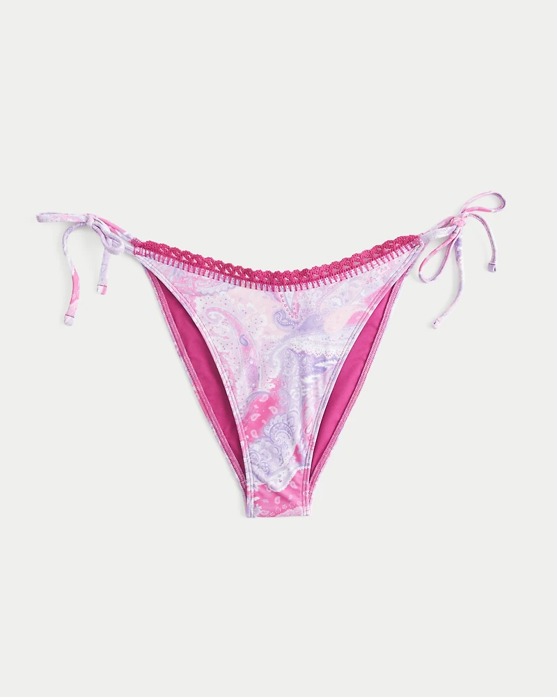 Crochet-Style Trim Side Tie Cheeky Bikini Bottom