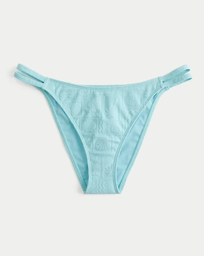 Jacquard Double-Strap Cheeky Bikini Bottom