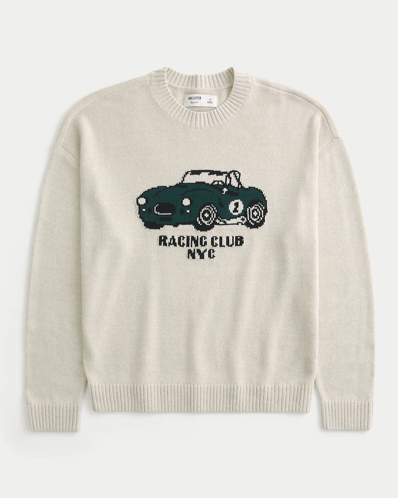 Boxy Racing Graphic Crew Sweater