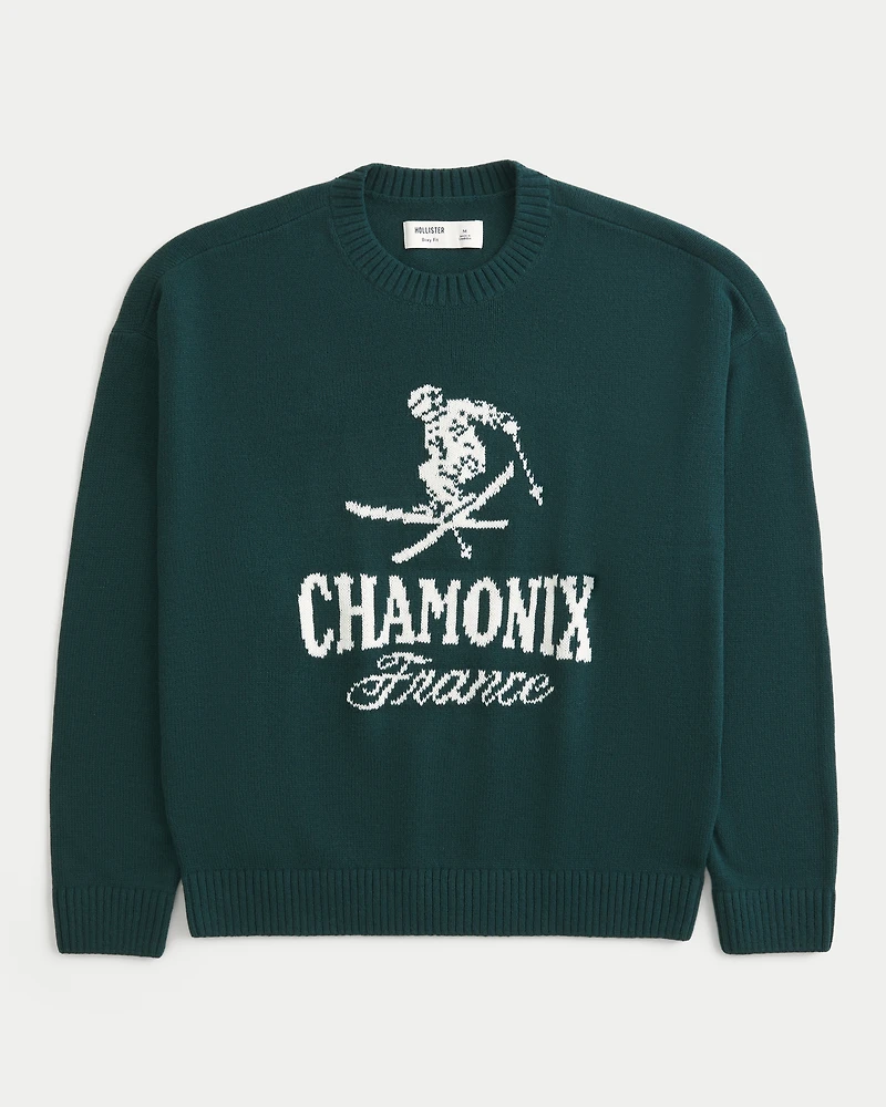 Boxy Chamonix France Graphic Crew Sweater