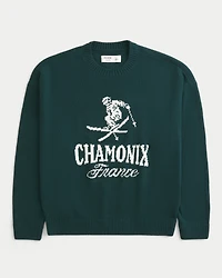 Boxy Chamonix France Graphic Crew Sweater