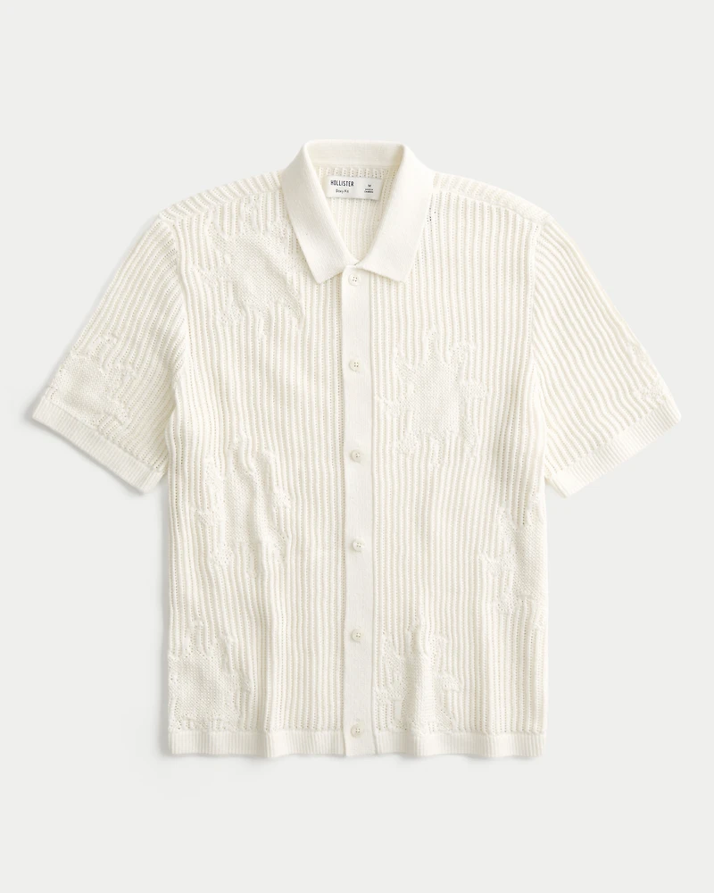 Boxy Short-Sleeve Sweater Shirt