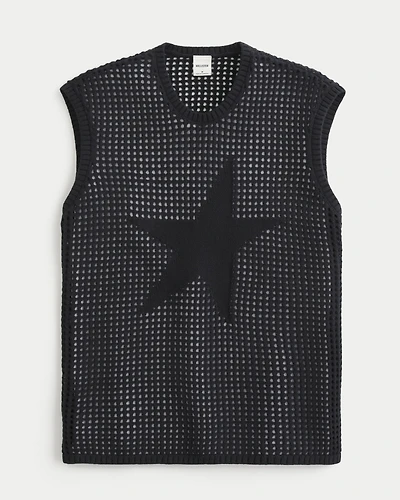 Crochet-Style Star Graphic Sweater Tank