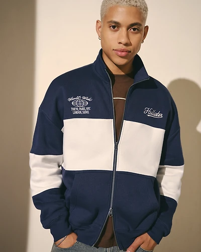 Boxy Zip-Up Logo Sweatshirt