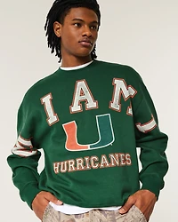 Boxy University of Miami Hurricanes Graphic Crew Sweatshirt