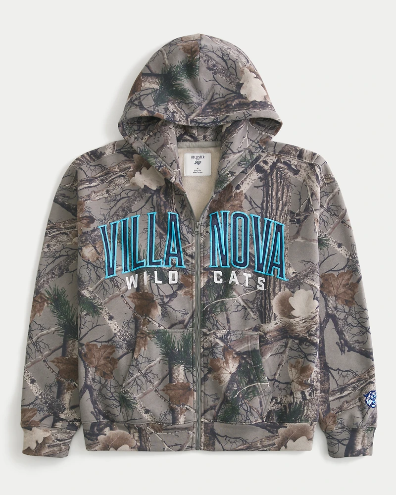Boxy Zip-Up Villanova Wildcats Graphic Camo Hoodie