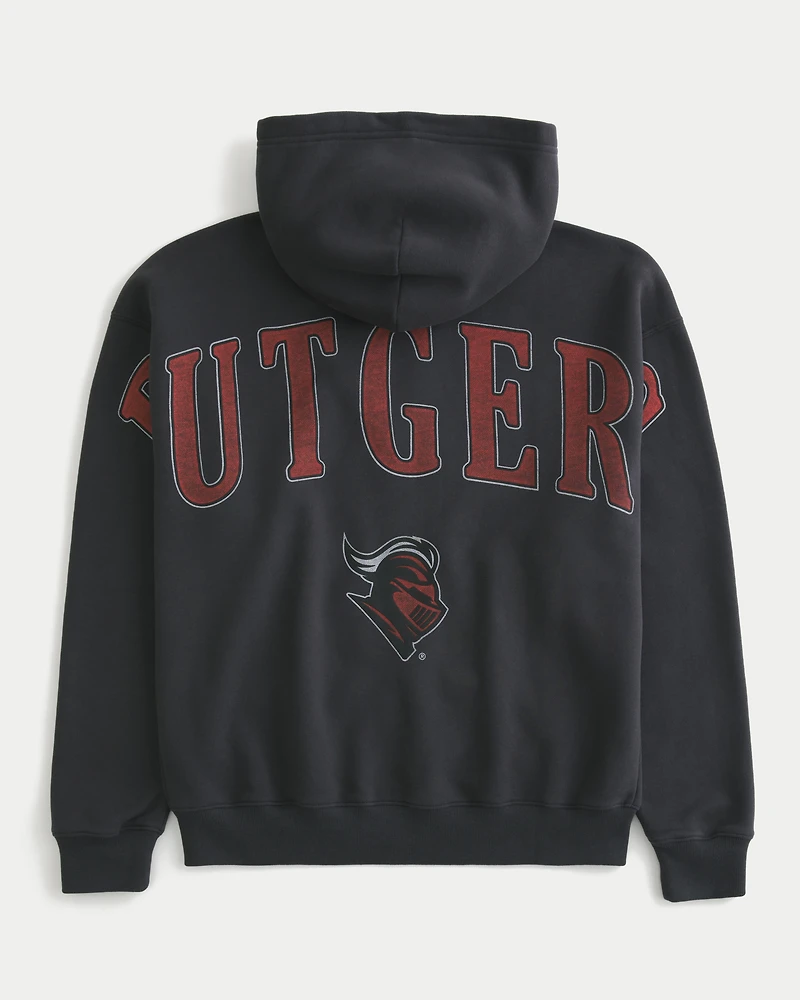 Boxy Zip-Up Rutgers University Graphic Hoodie