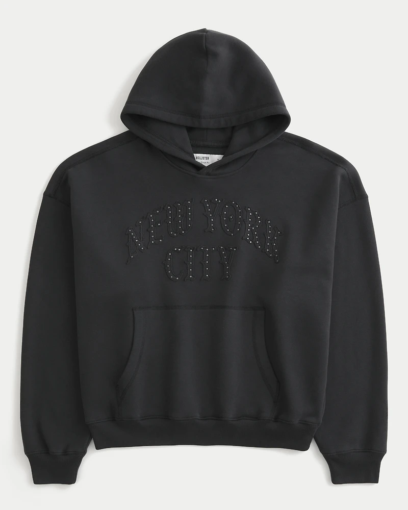 Baggy Cinch Studded New York City Graphic Hoodie