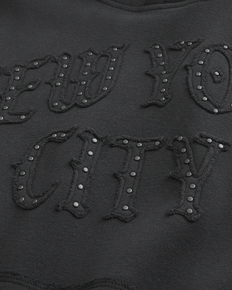 Baggy Cinch Studded New York City Graphic Hoodie