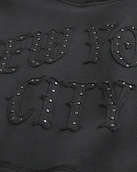 Baggy Cinch Studded New York City Graphic Hoodie