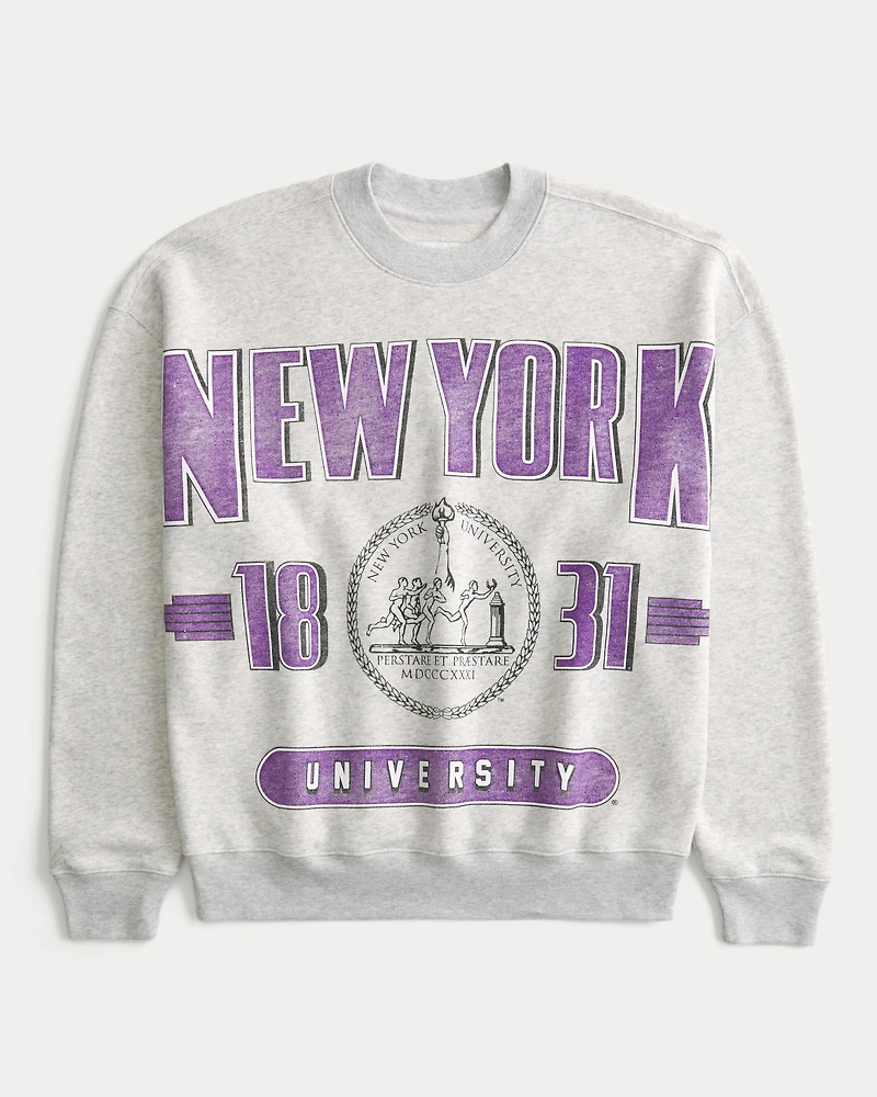 Boxy New York University Violets Graphic Crew Sweatshirt