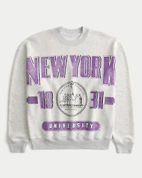 Boxy New York University Violets Graphic Crew Sweatshirt