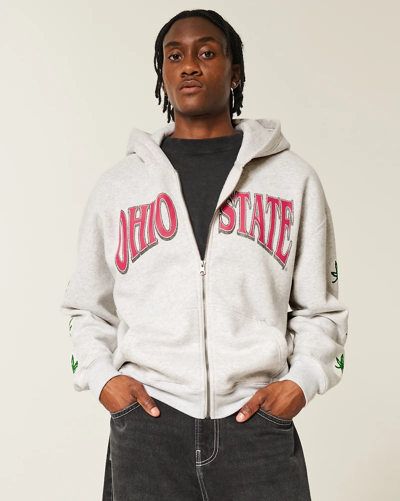 Boxy The Ohio State University Buckeyes Graphic Zip-Up Hoodie