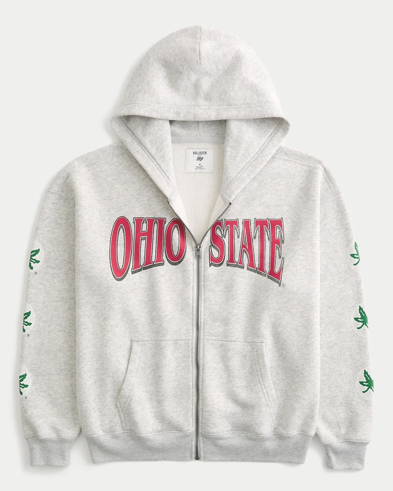 Boxy The Ohio State University Buckeyes Graphic Zip-Up Hoodie