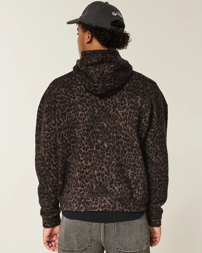 Boxy Leopard Print Hoodie