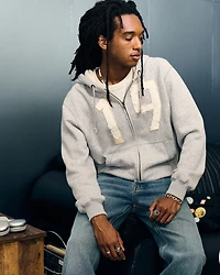 Waffle-Lined Number Graphic Zip-Up Hoodie