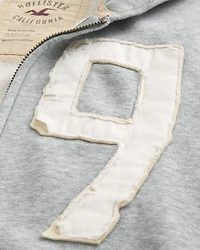 Waffle-Lined Number Graphic Zip-Up Hoodie