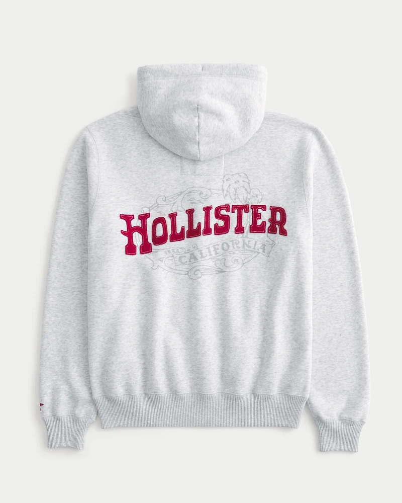Waffle-Lined Logo Graphic Zip-Up Hoodie