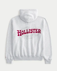 Waffle-Lined Logo Graphic Zip-Up Hoodie