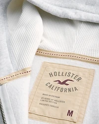 Waffle-Lined Logo Graphic Zip-Up Hoodie