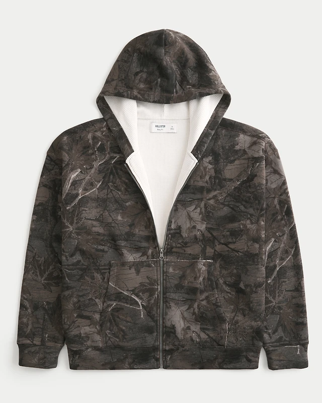 Zip Hoodie Black Camo Hollister Hoodie Hollister Boxy Waffle-Lined