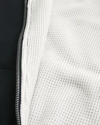Boxy Waffle-Lined Zip-Up Hoodie