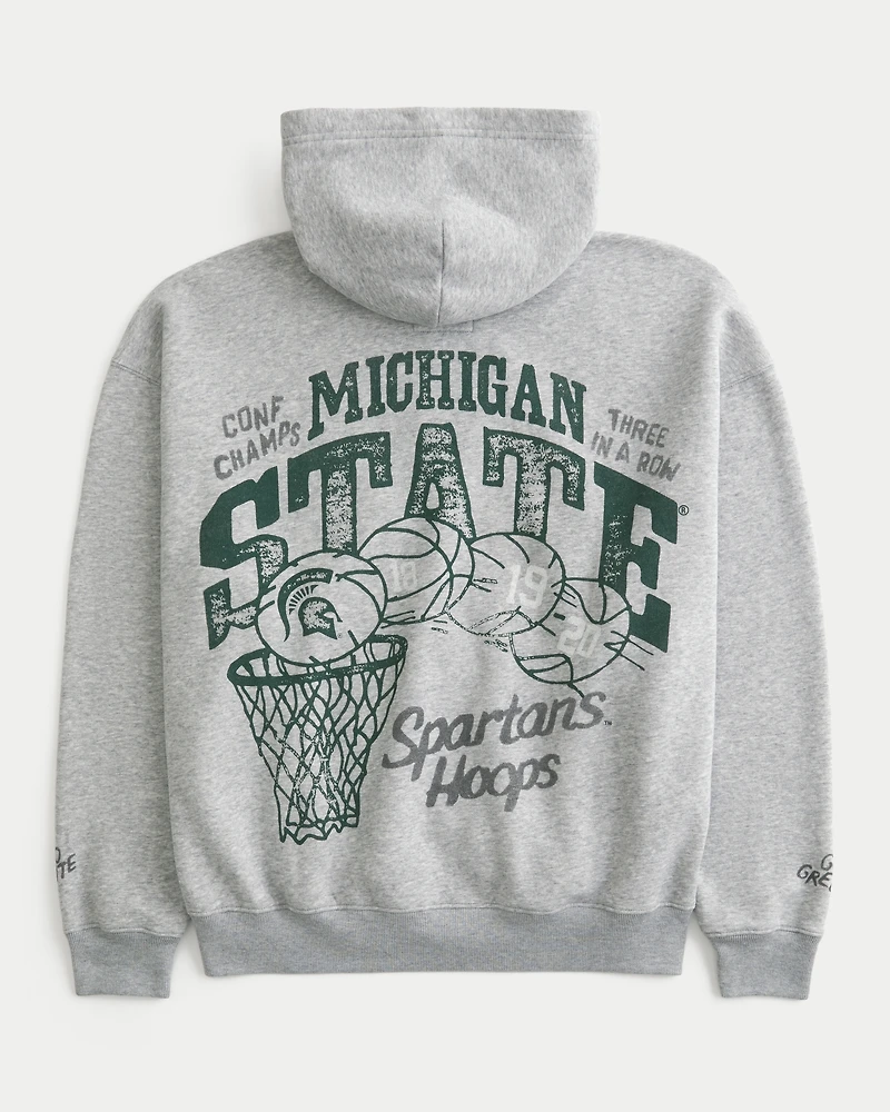 Boxy Zip-Up Michigan State University Spartans Graphic Hoodie