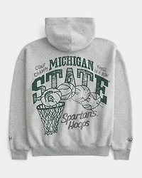 Boxy Zip-Up Michigan State University Spartans Graphic Hoodie