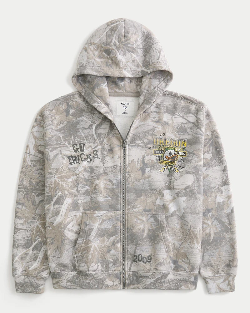 Boxy Zip-Up University of Oregon Ducks Graphic Camo Hoodie
