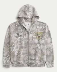 Boxy Zip-Up University of Oregon Ducks Graphic Camo Hoodie