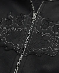 Boxy Zip-Up Flame Graphic Hoodie