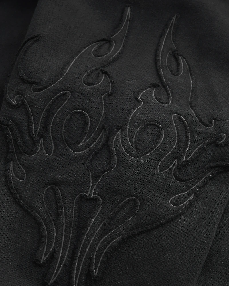 Boxy Zip-Up Flame Graphic Hoodie