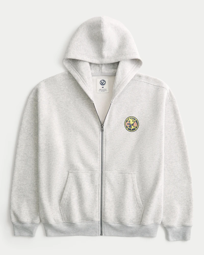 Boxy Zip-Up Club América Las Águilas Graphic Hoodie