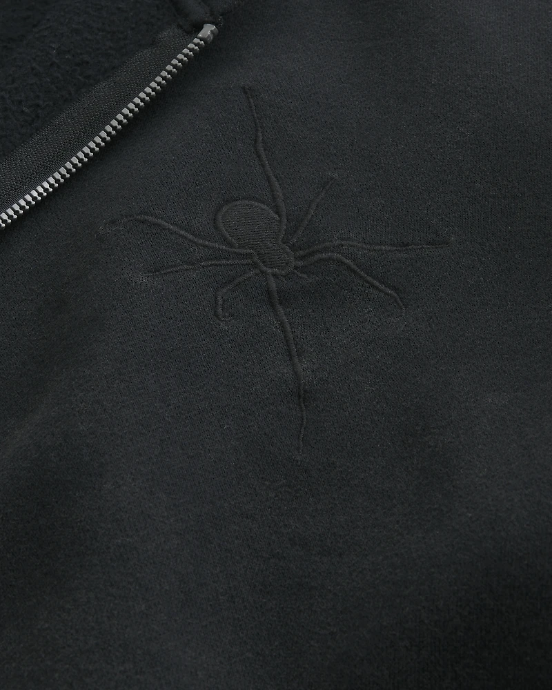 Boxy Zip-Up Spider Graphic Hoodie