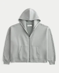 Rectangle Fit Studded Zip-Up Hoodie