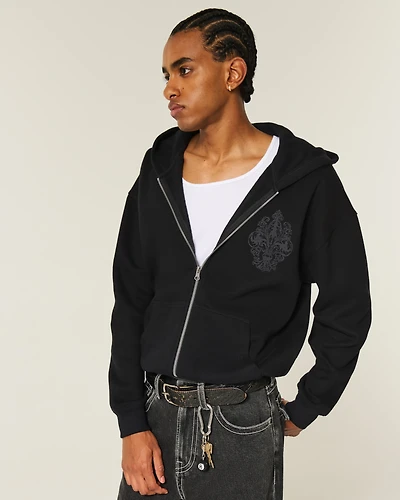 Boxy Graphic Zip-Up Hoodie