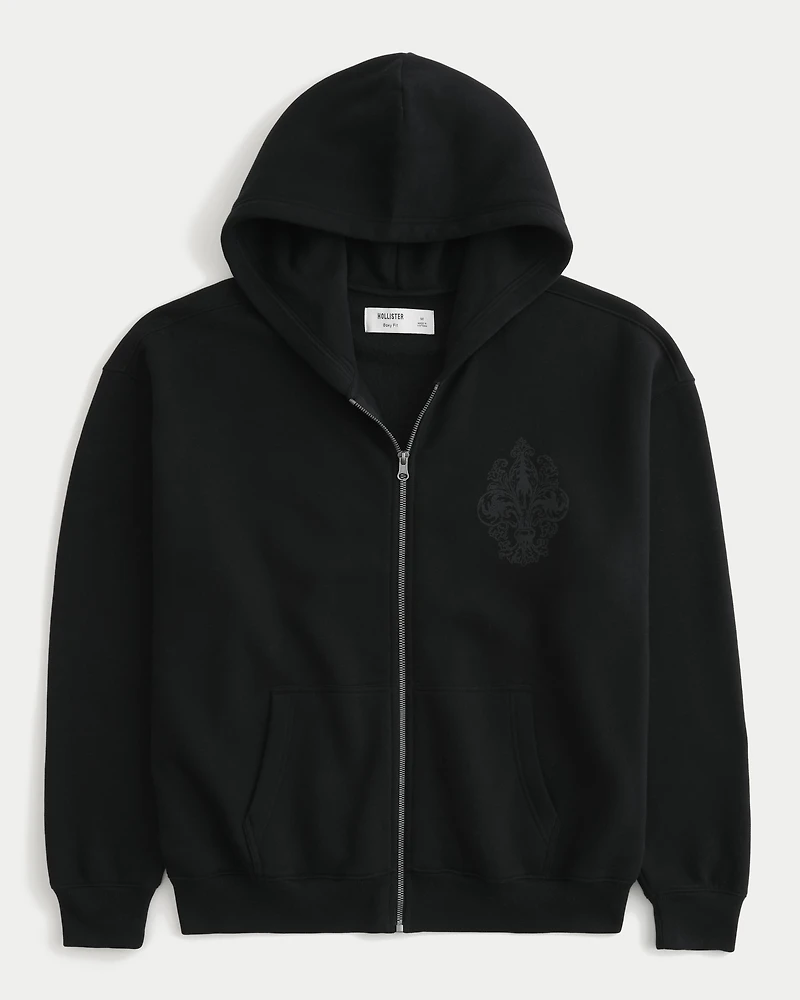 Boxy Graphic Zip-Up Hoodie