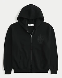 Boxy Graphic Zip-Up Hoodie