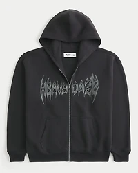 Boxy Heavy Daze Graphic Zip-Up Hoodie