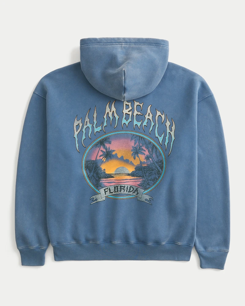 Boxy Palm Beach Graphic Zip-Up Hoodie