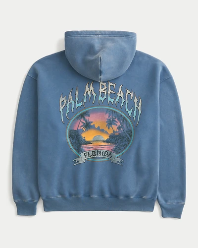 Boxy Palm Beach Graphic Zip-Up Hoodie