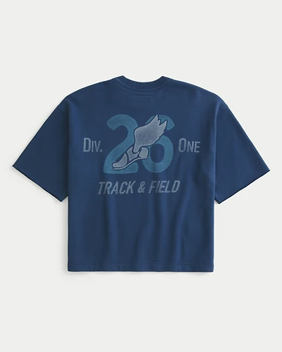 Boxy Short-Sleeve Track & Field Graphic Sweatshirt