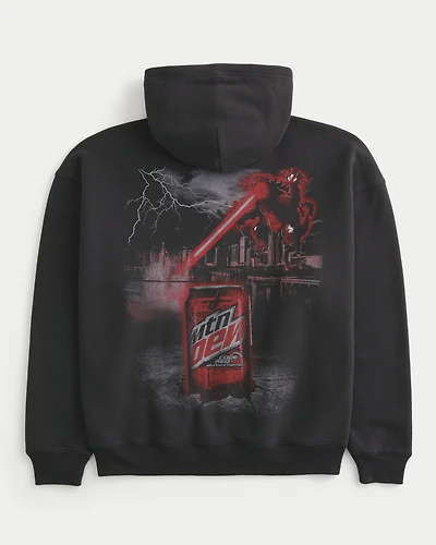 Boxy MTN Dew Code Red Graphic Zip-Up Hoodie