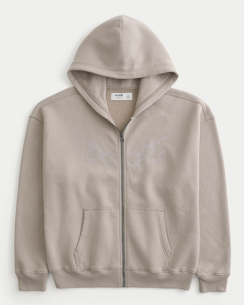 Hollister Feel Good Boxy Graphic Zip-Up Hoodie