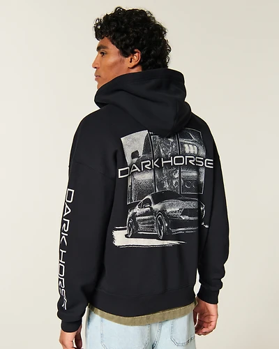 Boxy Zip-Up Ford Mustang Dark Horse Graphic Hoodie