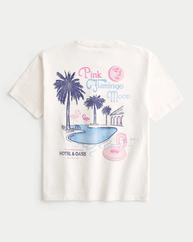 Boxy Pink Flamingo Moon Hotel Graphic Tee