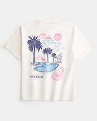 Boxy Pink Flamingo Moon Hotel Graphic Tee
